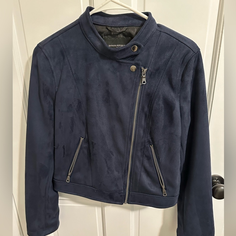 Banana Republic faux suede moto jacket, Navy